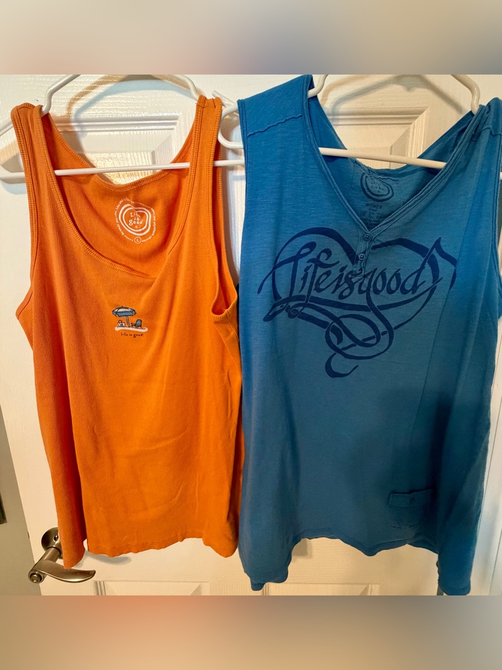 2 Women’s Life Is Good Tank Tops Beach Love Sz L & XL